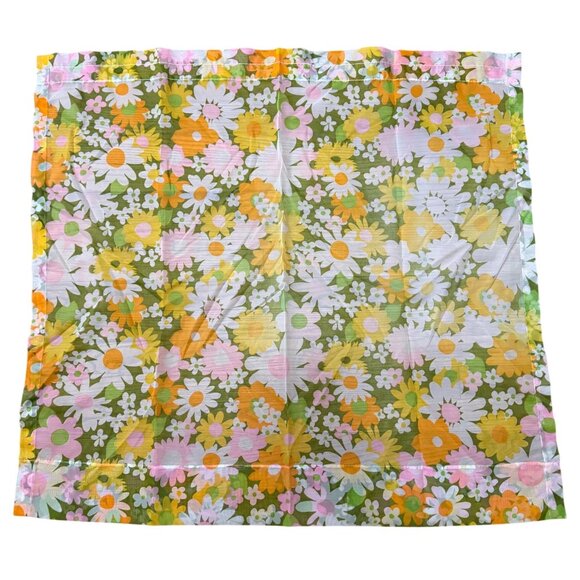 VTG Floral Curtain Panels/Valance Set Daisy Floral Green/Orange/Pink 1970s Retro - Picture 4 of 9